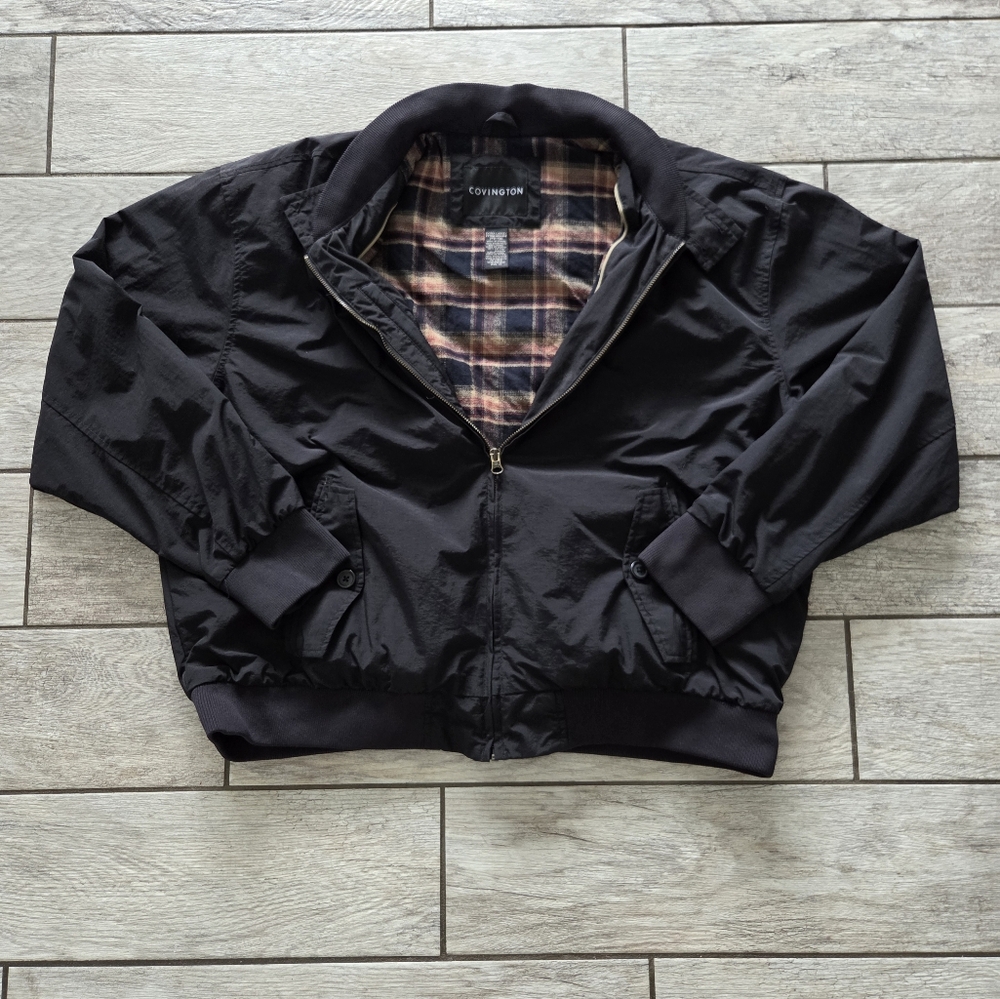 Covington Harrington Plaid Lined Zip Up Bomber Jacket Men XL Black Vintage Retro - Picture 7 of 13